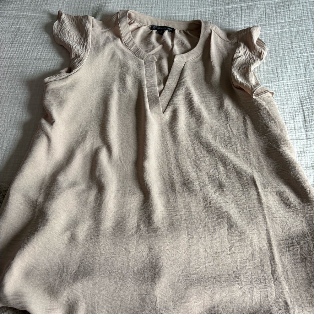 Adrianna Papell Beige Ruffle Sleeve Blouse